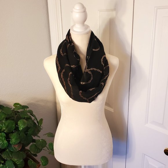 Elegant Lightweight Black & Gold Infinity Scarf - Picture 2 of 6
